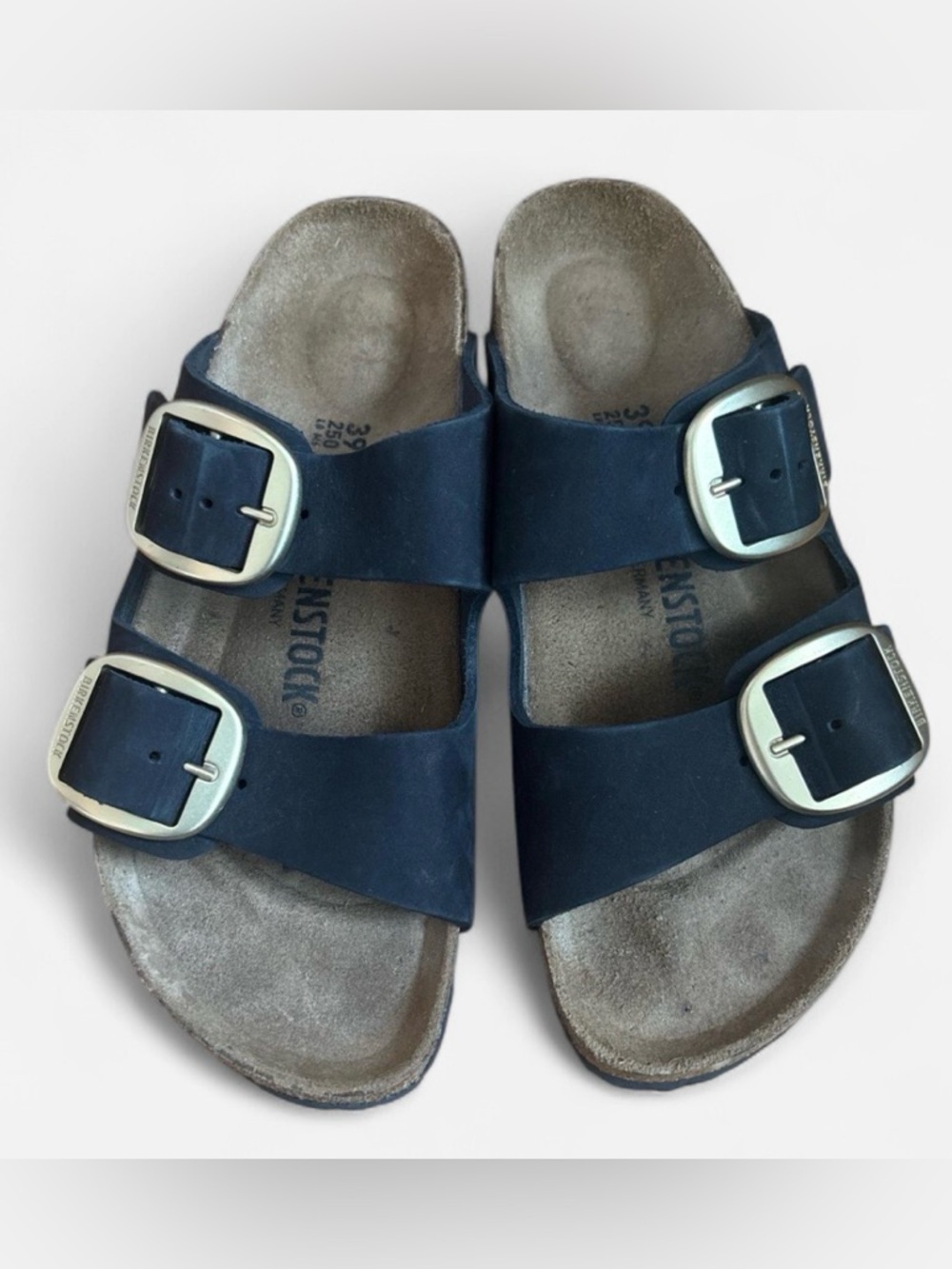 Birkenstock Big Buckle Arizona Sandals Black Nubuck with Gold Buckles- size 39